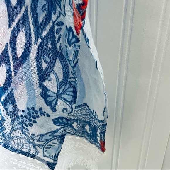 Chico’s NWOT Ikat Paradise Ruana linen fringe kimono coverup top Small/Medium - Picture 4 of 13